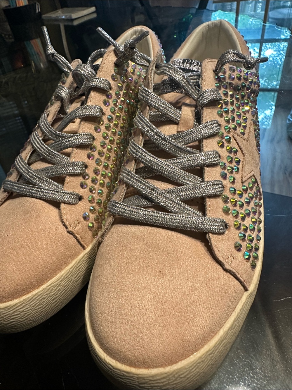 Mi.iM Pink Rhinestone Star Sneakers with Iridescent Gems 8.5